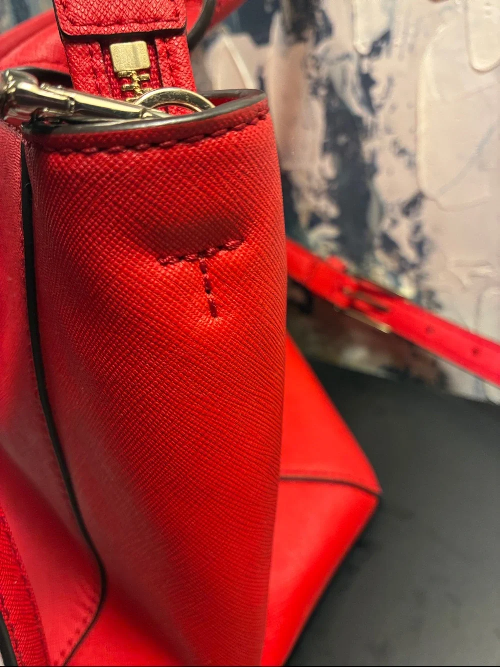 NWOT Tory Burch Bright Red Robinson Leather Satchel with Detachable Strap